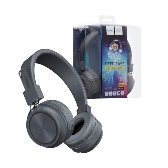 HOCO WIRELESS HEADPHONE W25 TF CARD/AUX WITH MIC 300MAH GRAY